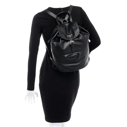 Prada Soft Calfskin Cinch Backpack Black 2 of 7