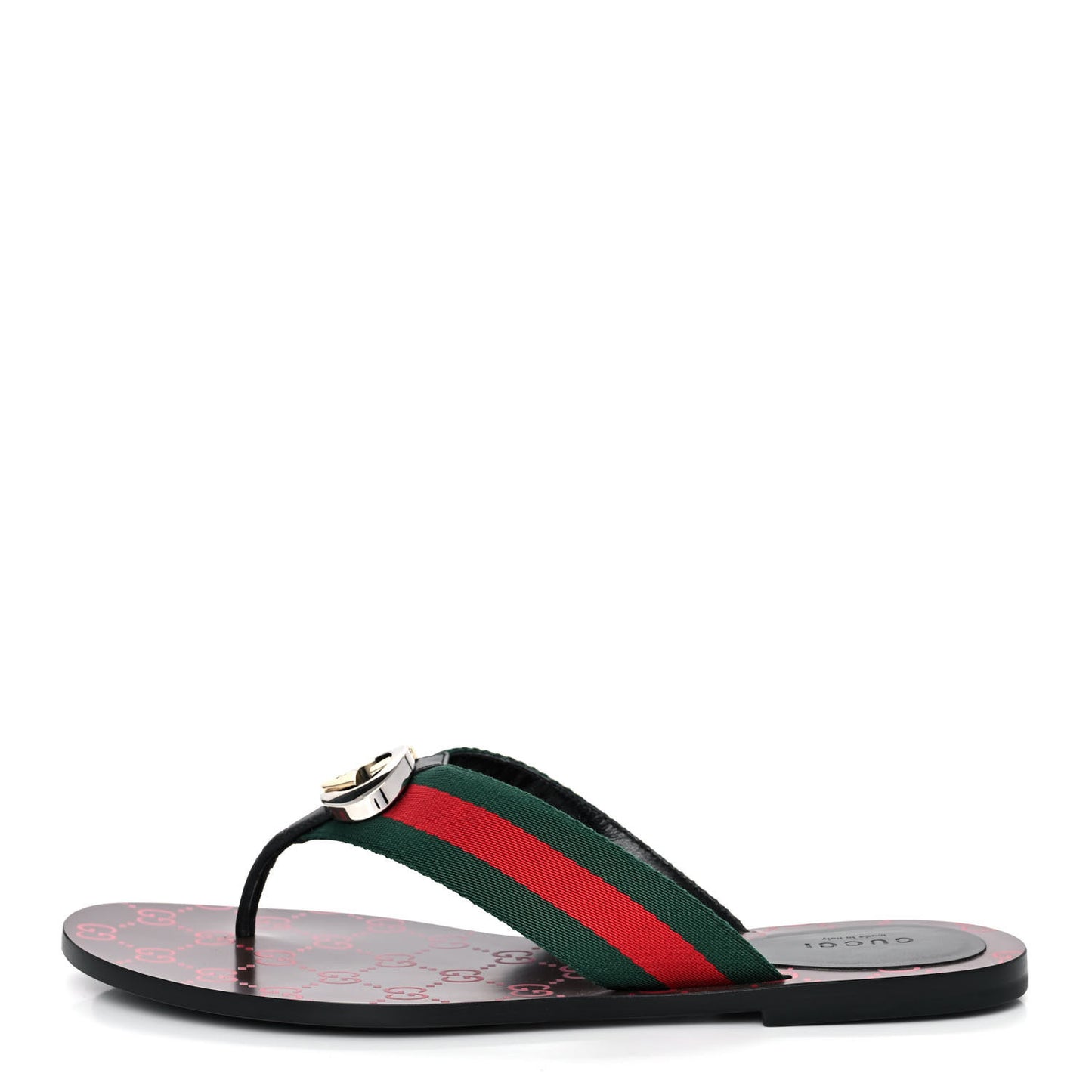 Nylon Calfskin Web GG Monogram Womens Thong Sandals 40 Green Red Cocoa