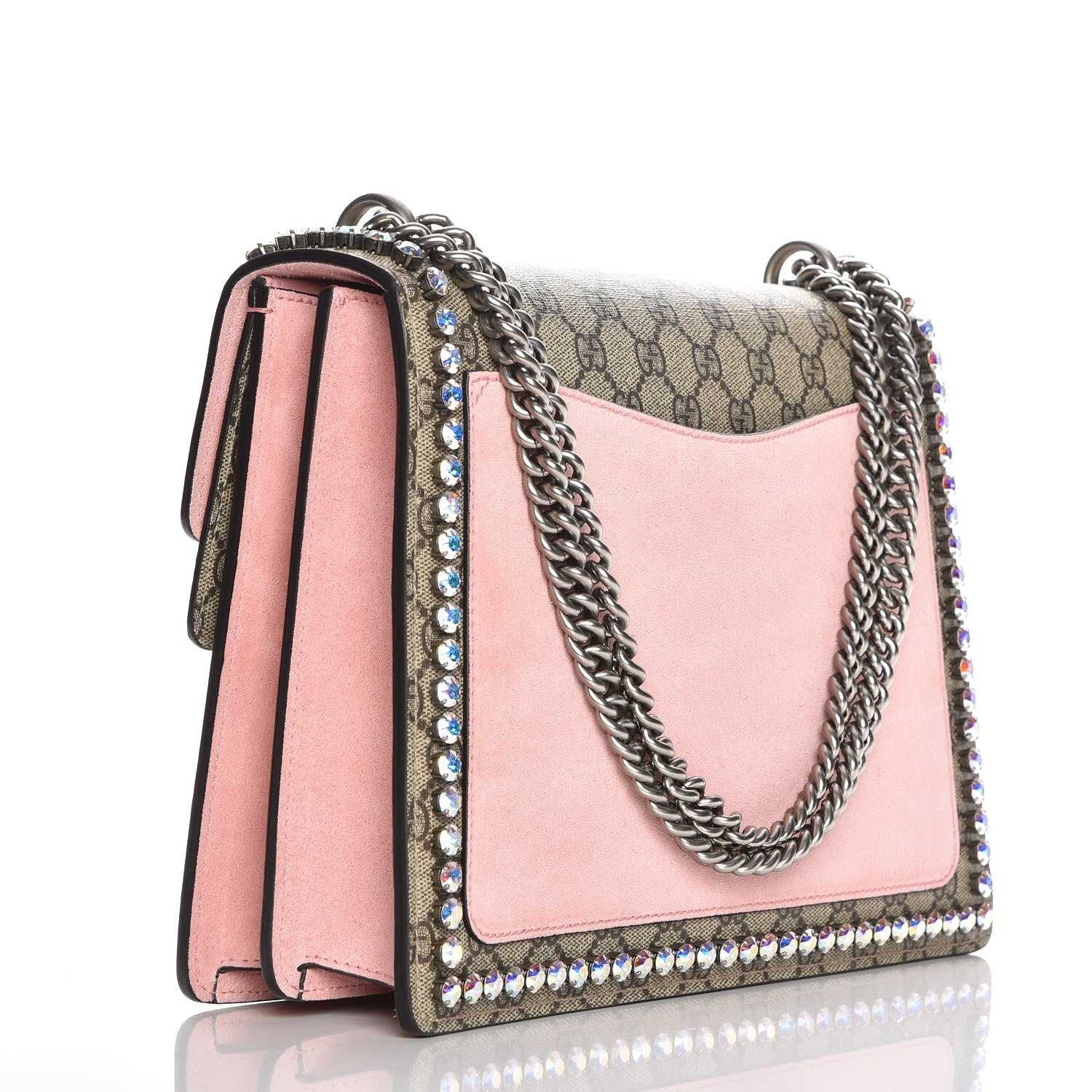 Gucci GG Supreme Monogram Suede Crystal Medium Dionysus Shoulder Bag Beige Ebony Light Peonia 4 of 8