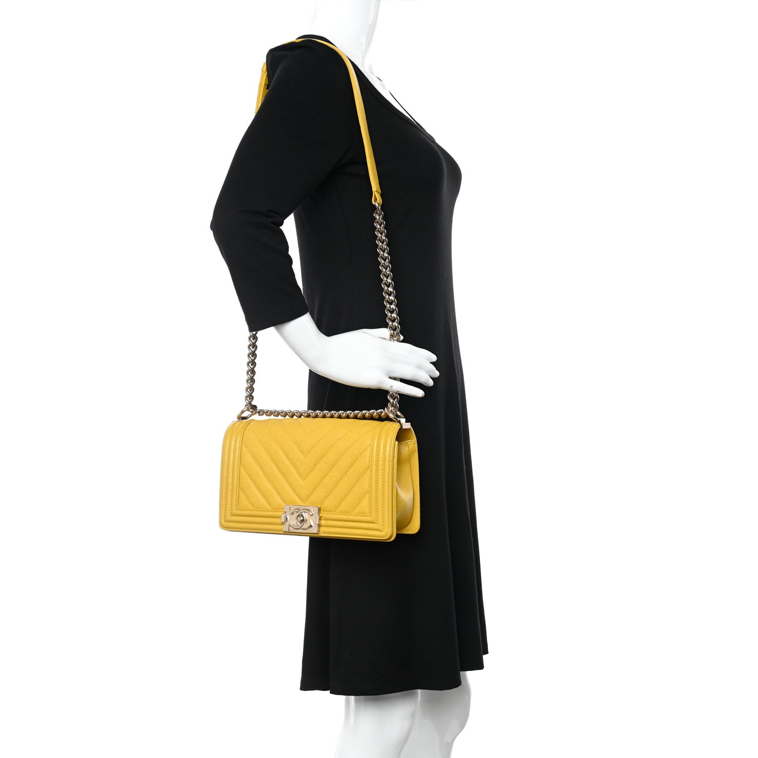 Chanel Caviar Chevron Quilted Medium Boy Flap Yellow 2 of 9