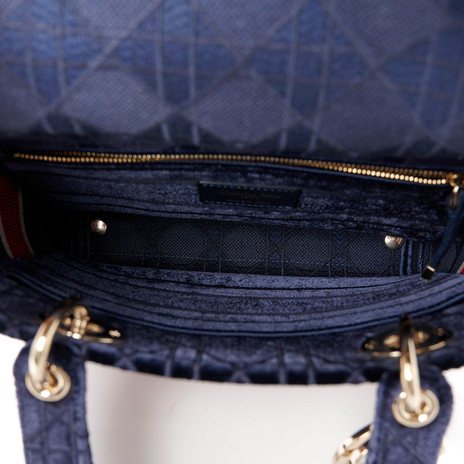 Christian Dior Velvet Cannage Medium Lady D-Lite Blue Red White 5 of 10