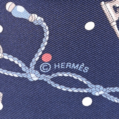 Hermes Silk Metallic Agneau Les Cles A Pois Fringed Twilly Bleu Marine Gris Argent Multicolor 3 of 4