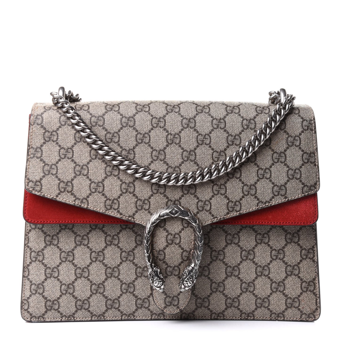 GG Supreme Monogram Suede Cudu Medium Dionysus Shoulder Bag Beige Ebony Vulcanic Red