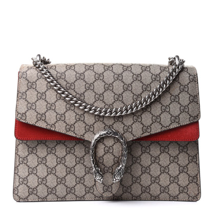 Gucci GG Supreme Monogram Suede Cudu Medium Dionysus Shoulder Bag Beige Ebony Vulcanic Red 1 of 11