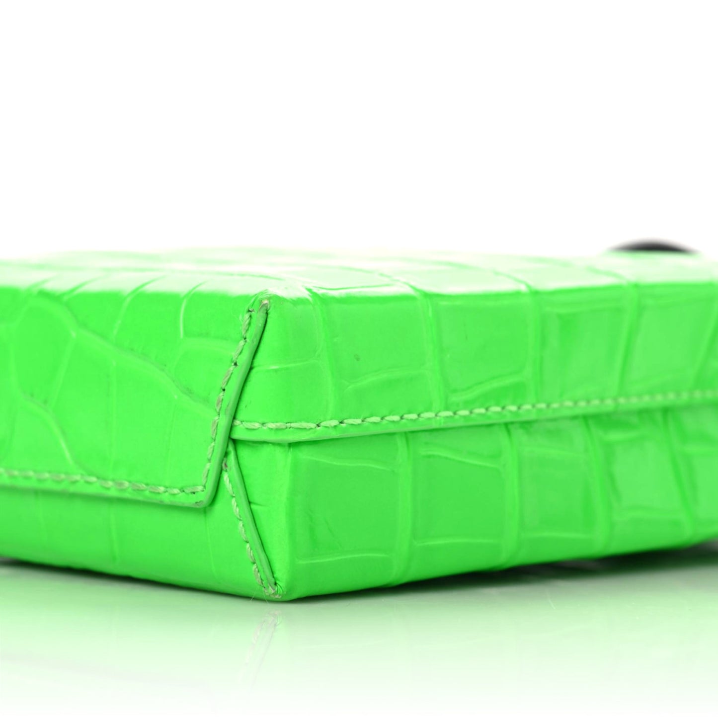 Shiny Calfskin Crocodile Embossed Logo Shopping Phone Holder Bag Fluo Green Black