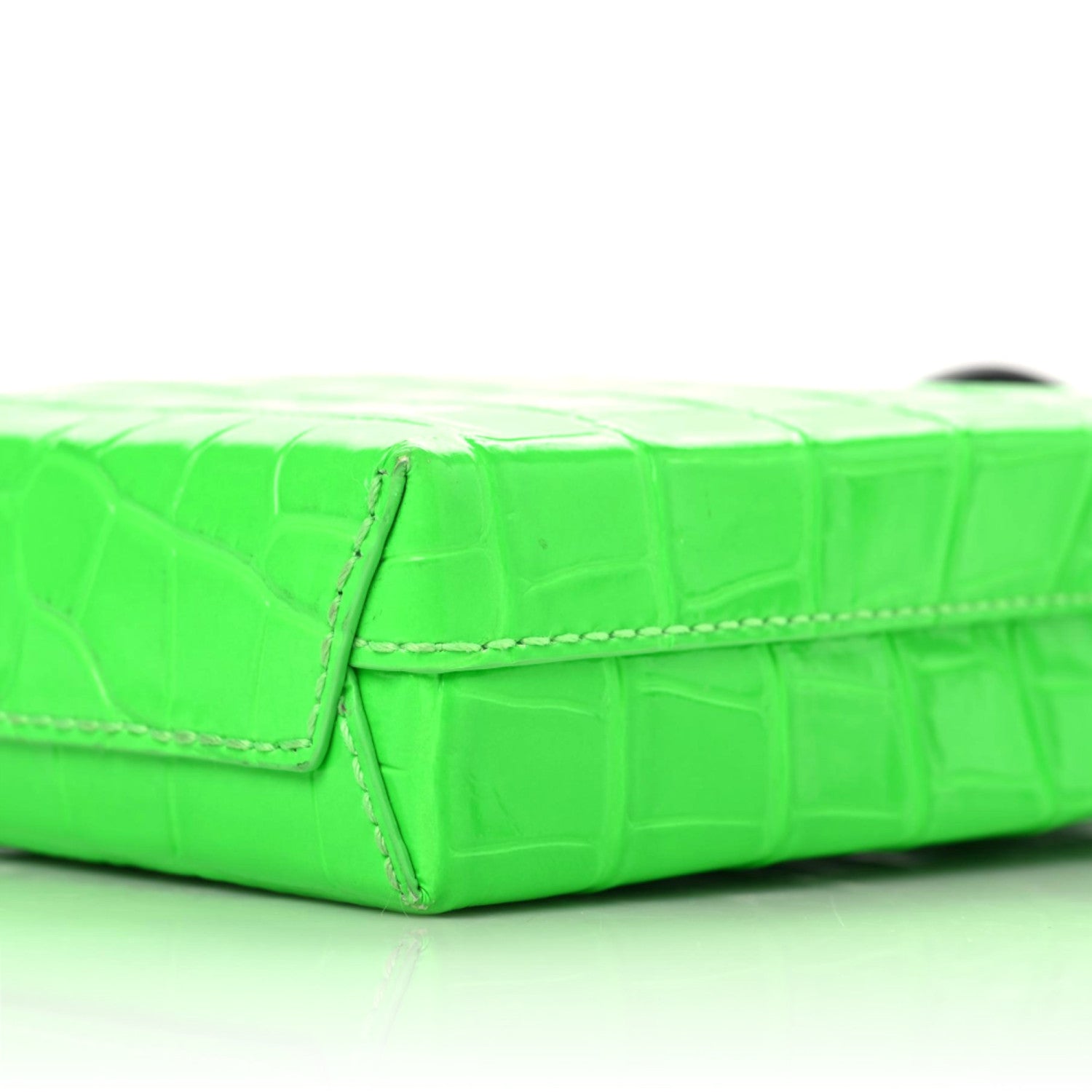 Balenciaga Shiny Calfskin Crocodile Embossed Logo Shopping Phone Holder Bag Fluo Green Black 6 of 10