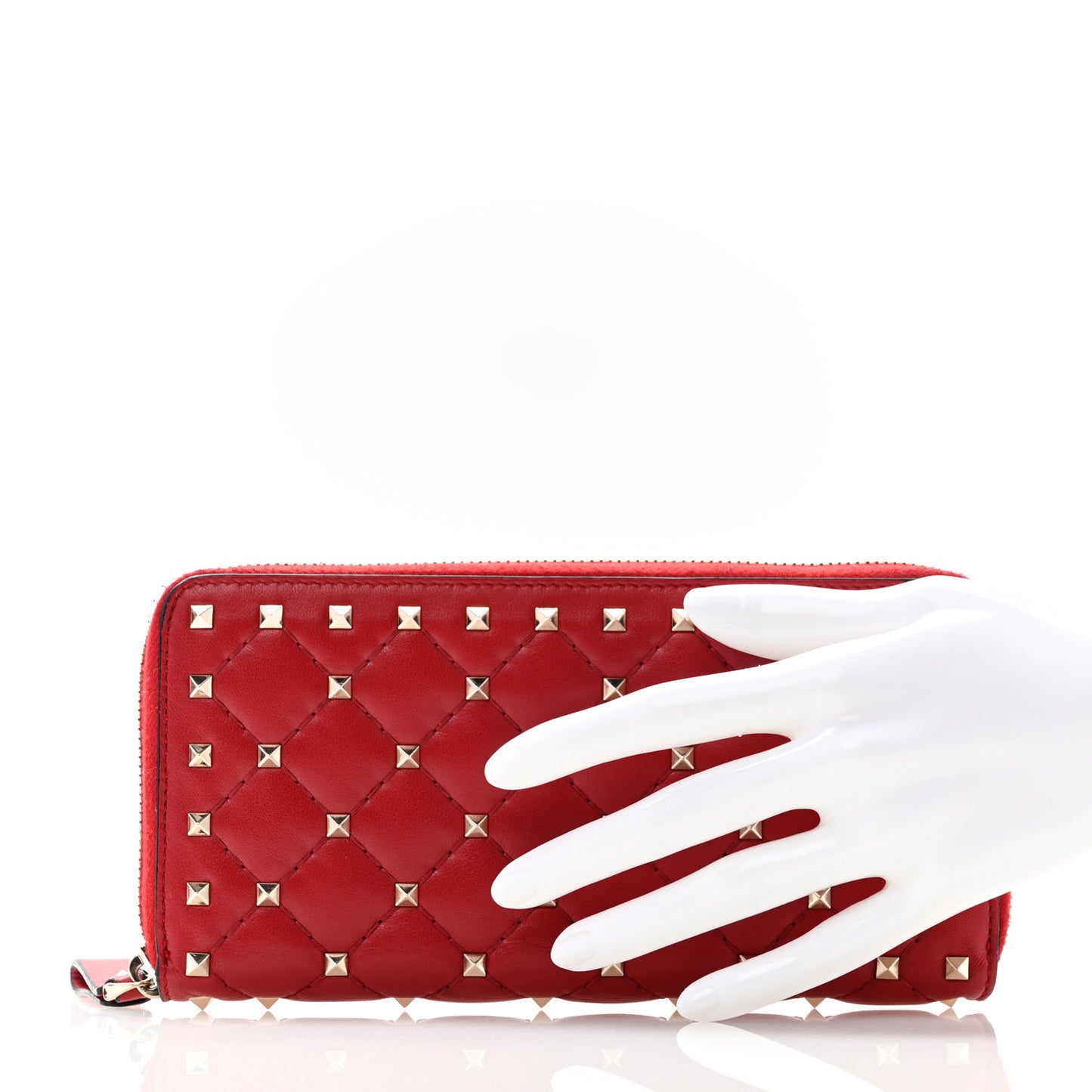 Nappa Rockstud Spike Zip Around Wallet Rubino