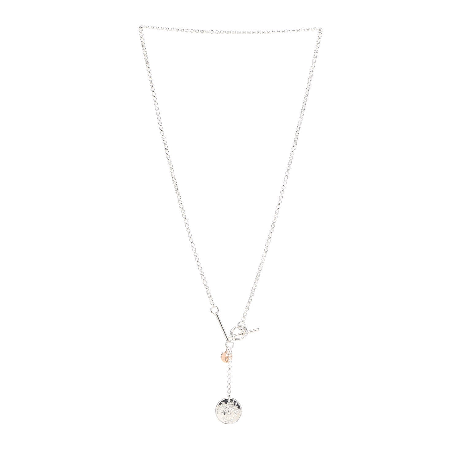 Hermes Sterling Silver 18K Rose Gold PM Ex-Libris Pendant Necklace 3 of 5