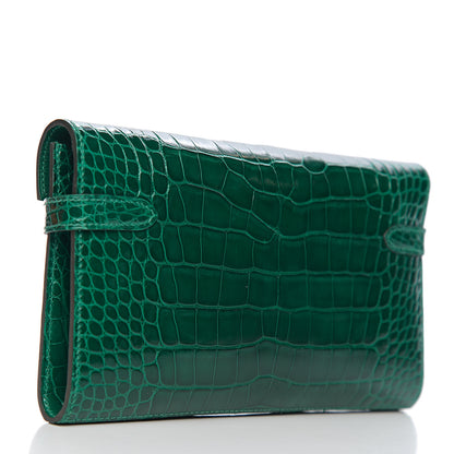 Hermes Shiny Alligator Kelly Longue Wallet Vert Emeraude 2 of 22