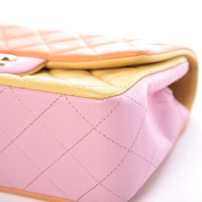 Chanel Lambskin Quilted Tri-Color Mini Rectangular Flap Orange Yellow Pink 9 of 13