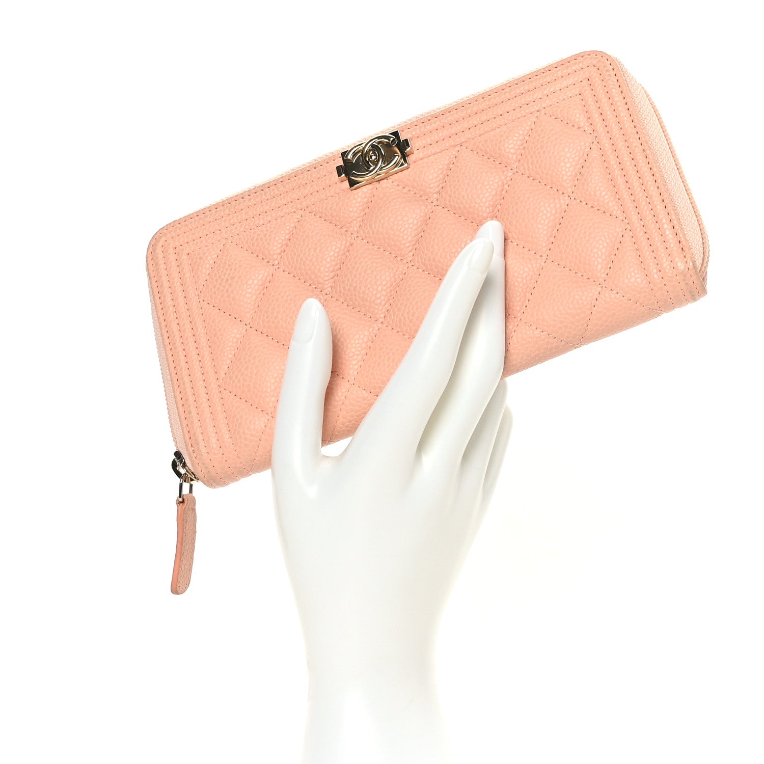 Chanel Caviar Quilted Boy Long Zip Around Wallet Light Pink 2 of 10