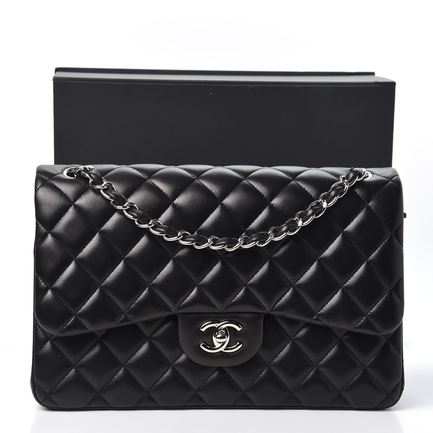 Lambskin Quilted Jumbo Double Flap Black