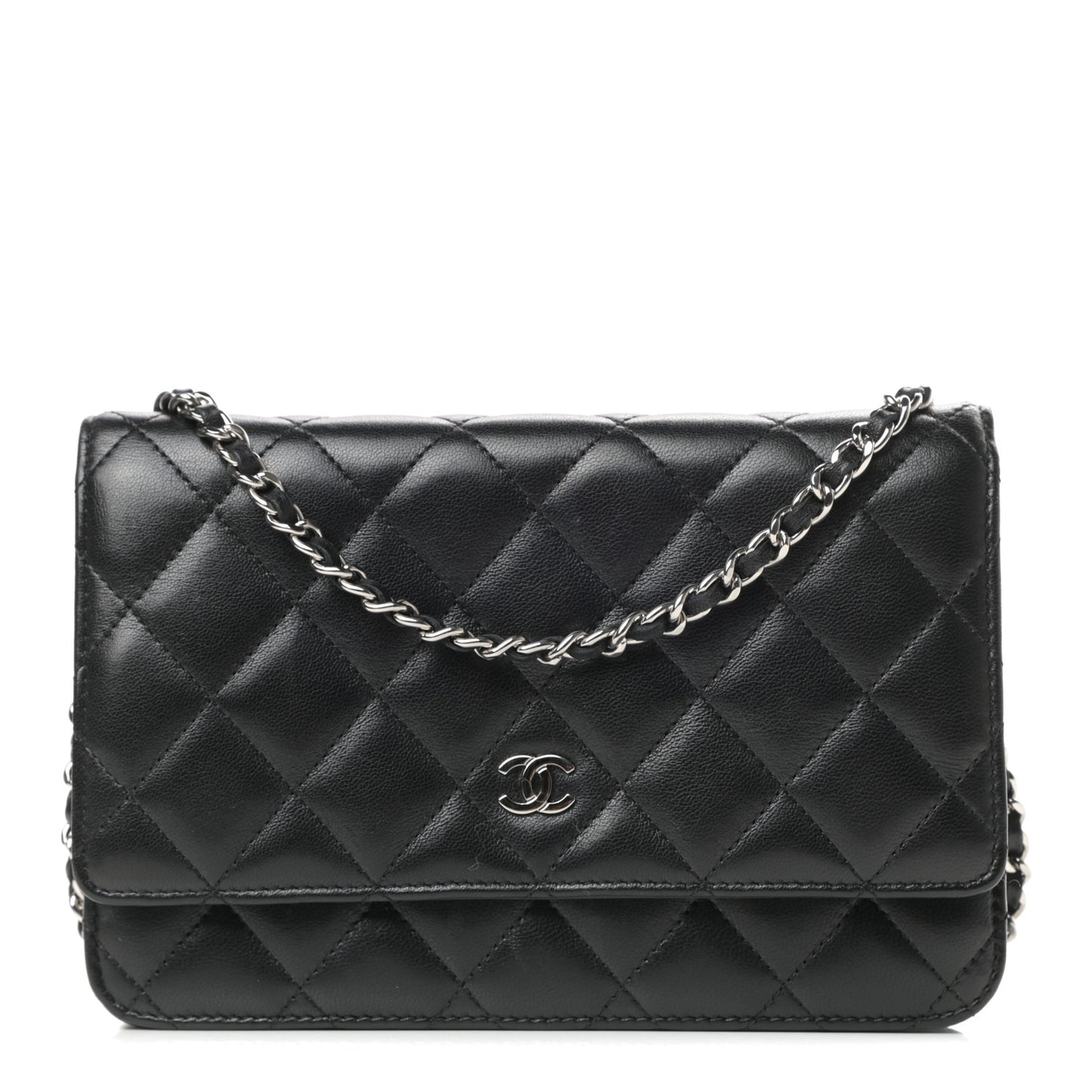 Lambskin Quilted Wallet On Chain WOC Black