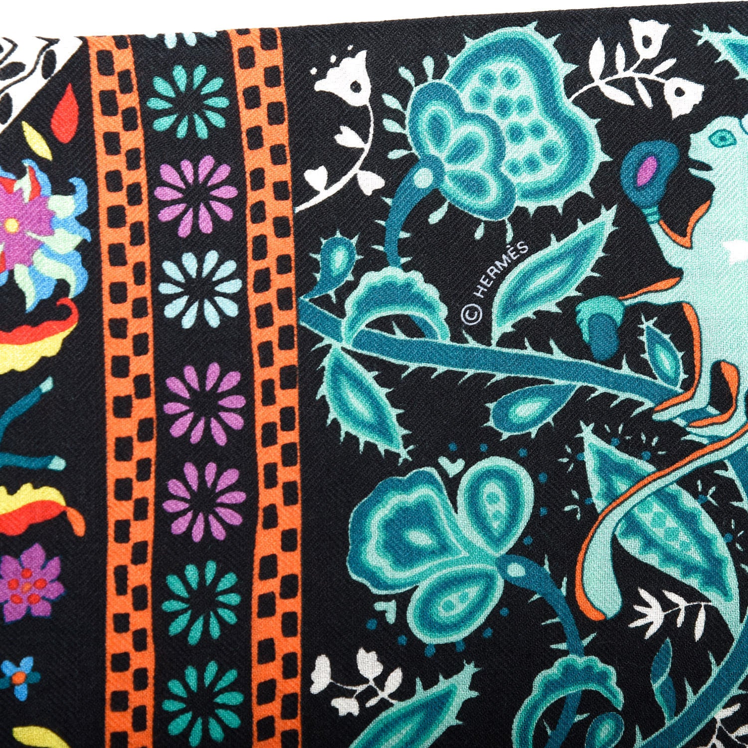 Hermes Cashmere Silk Jardins De Soie Shawl 140 Black Vert Multicolor 5 of 6