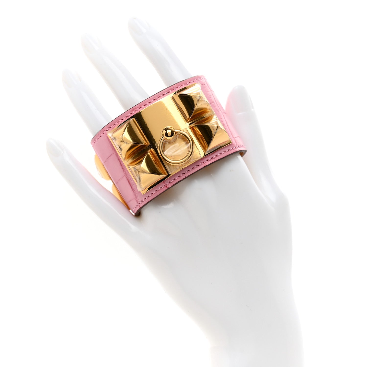 Hermes Matte Alligator Collier De Chien CDC Bracelet T1 5P Pink 2 of 5