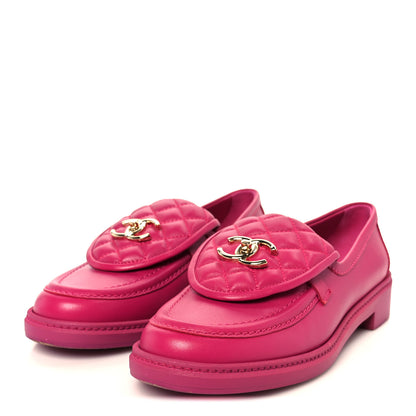 Chanel Lambskin Quilted CC Turnlock Loafers 39.5 Fuchsia 4 of 10