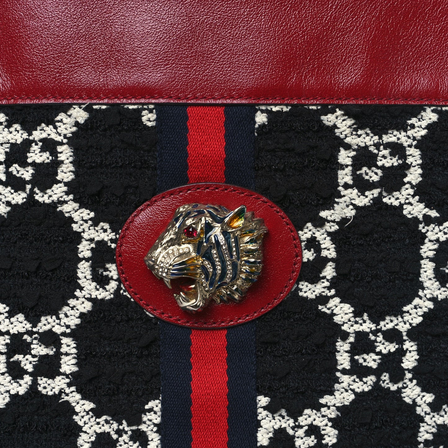 Tweed GG Monogram Large Rajah Chain Tote Romantic Cherry Black White