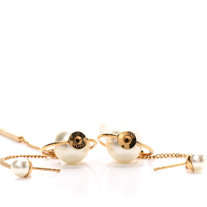 Christian Dior Pearl Tribales Dangle Chain Earrings Gold 3 of 4
