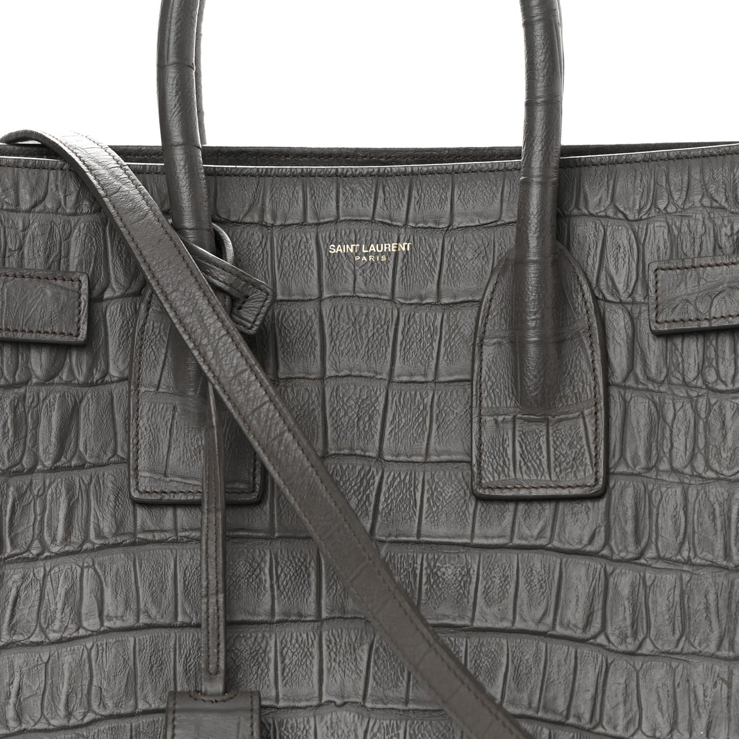 Calfskin Crocodile Embossed Small Sac De Jour Fog