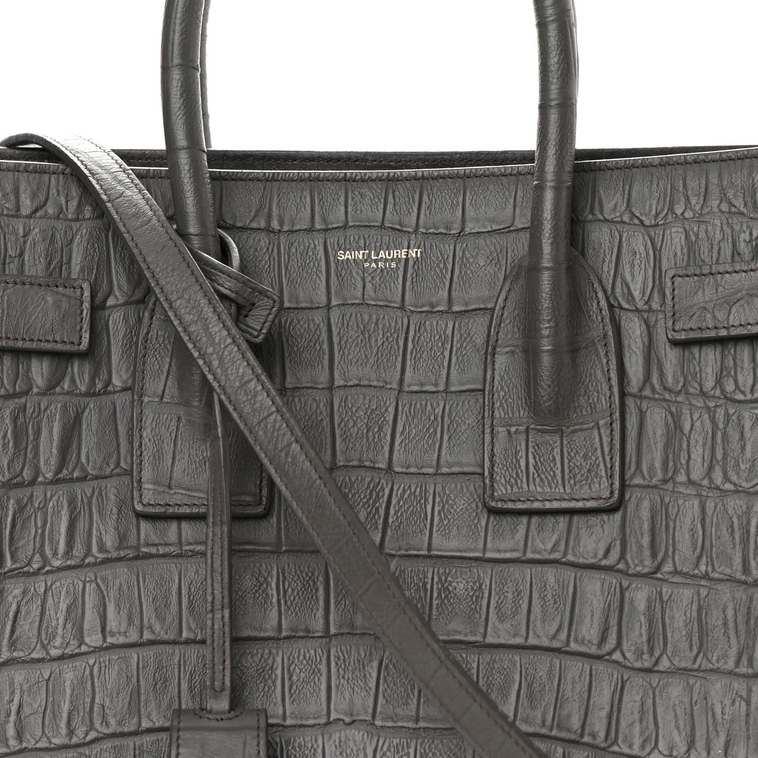 Saint Laurent Calfskin Crocodile Embossed Small Sac De Jour Fog 9 of 23
