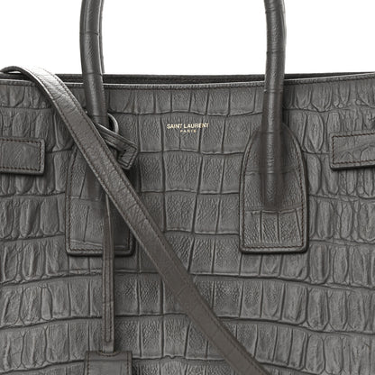 Saint Laurent Calfskin Crocodile Embossed Small Sac De Jour Fog 9 of 23
