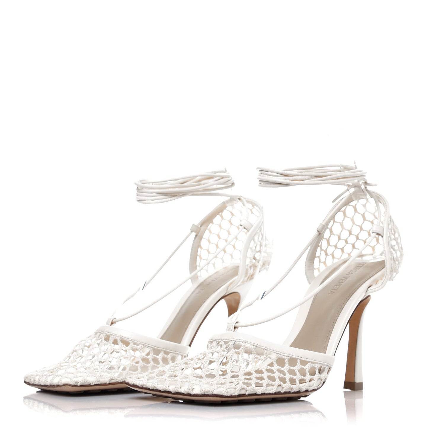 Mesh Nappa Stretch Ankle Tie Sandals 38 White