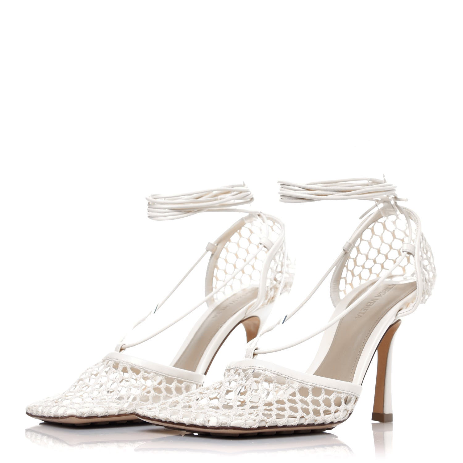 Bottega Veneta Mesh Nappa Stretch Ankle Tie Sandals 38 White 5 of 16