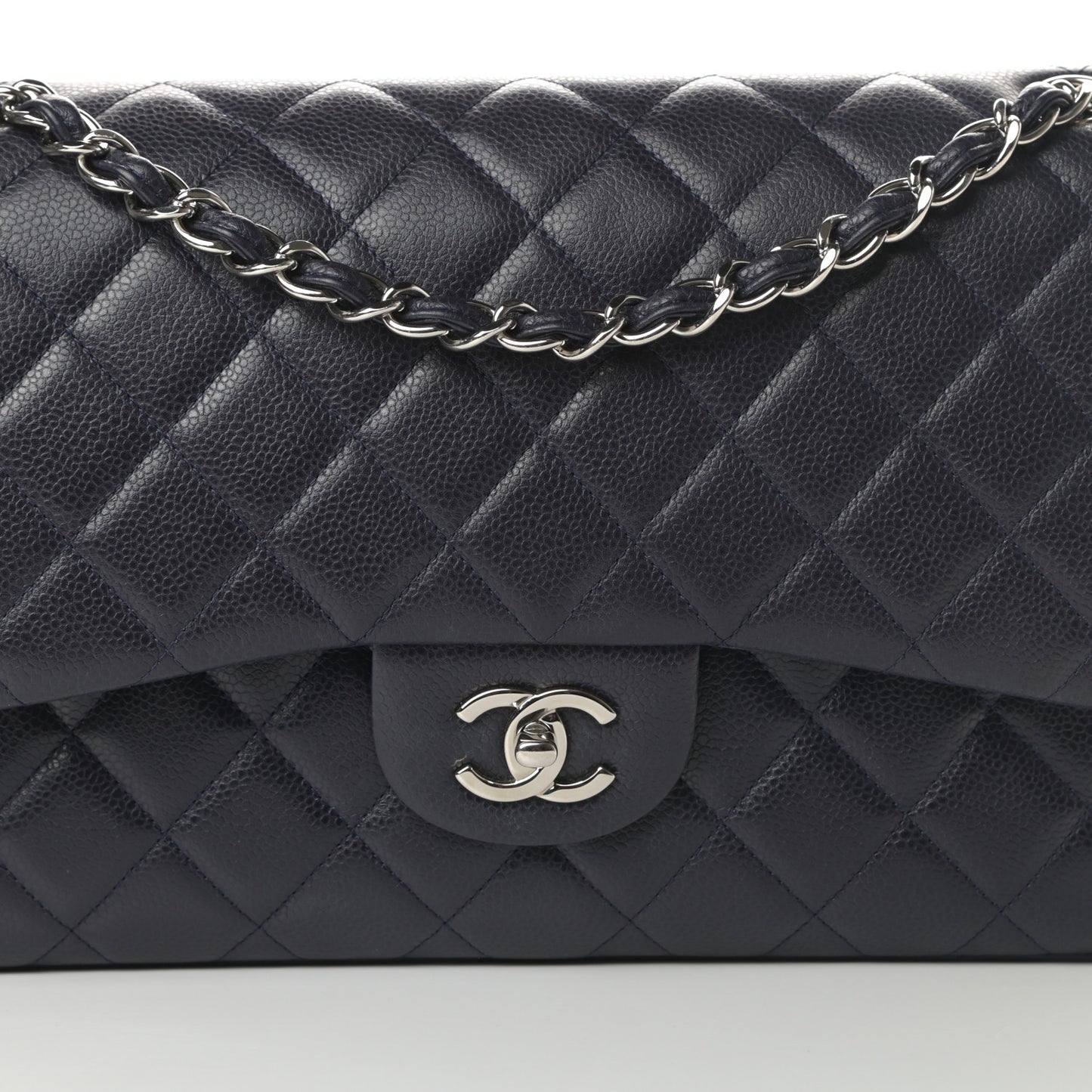 Caviar Quilted Jumbo Double Flap Navy Blue