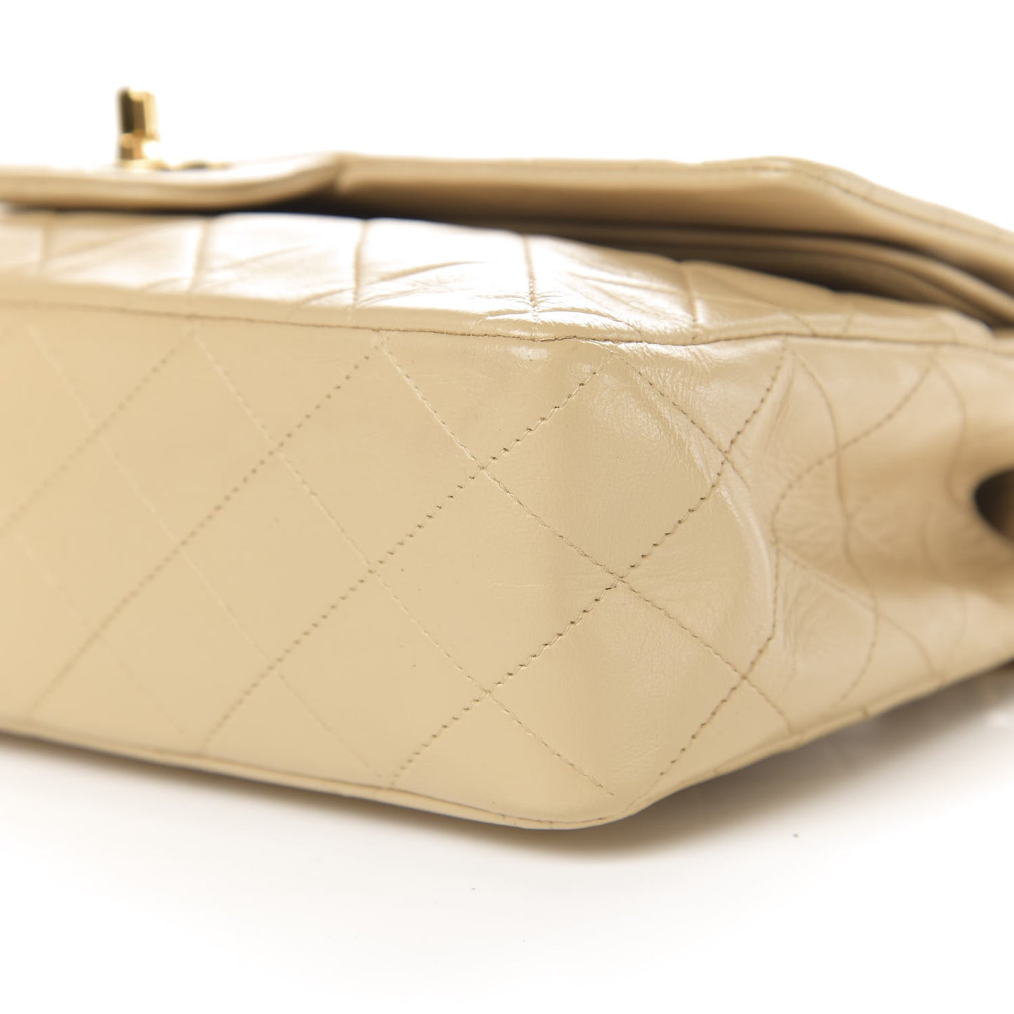 Lambskin Quilted Medium Double Flap Beige