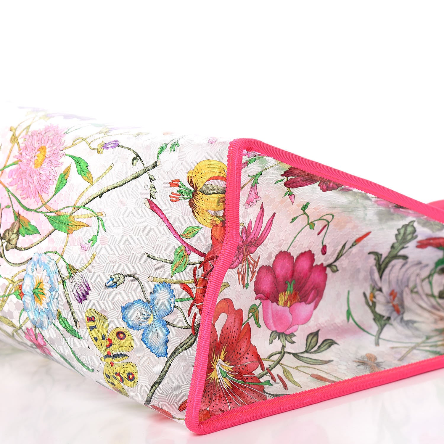 Gucci Calfskin Textured Vinyl Print Flora Tote Fluorescent Fuchsia 9 of 10