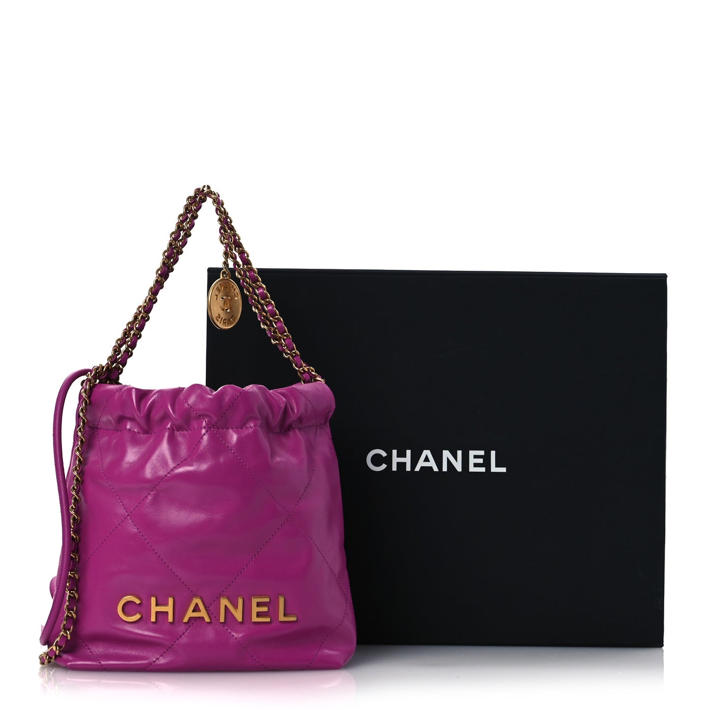 Shiny Calfskin Quilted Mini Chanel 22 Purple