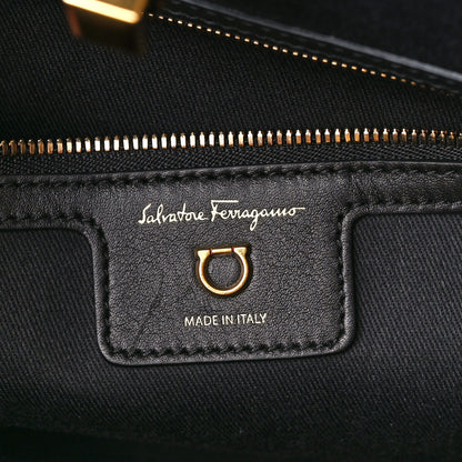 Salvatore Ferragamo Woven Raffia Calfskin The Studio Tote Beige Black 7 of 12