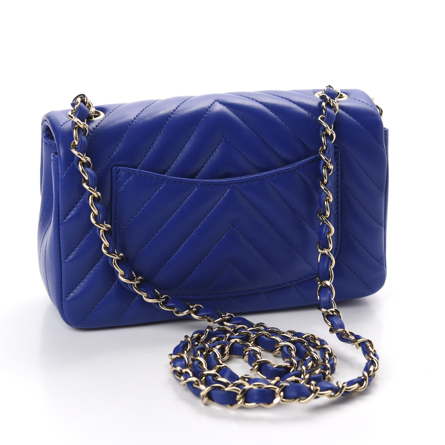 Chanel Lambskin Chevron Quilted Mini Rectangular Flap Blue 3 of 11