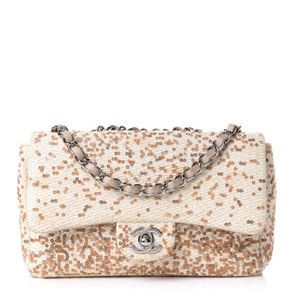 Chanel Raffia Sequin Small Single Flap Beige Gold 1 of 9