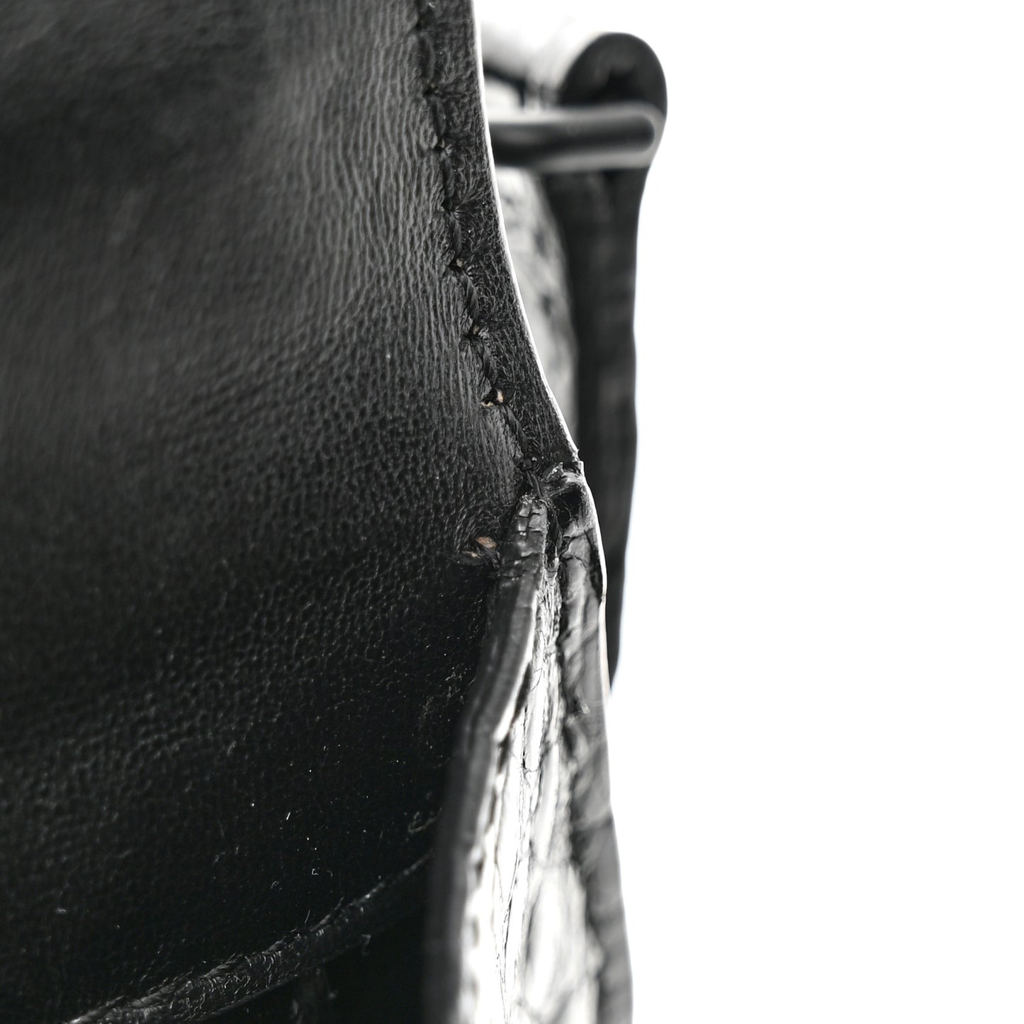 Shiny Calfskin Monochrome Crocodile Embossed Small Hourglass Top Handle Bag Black