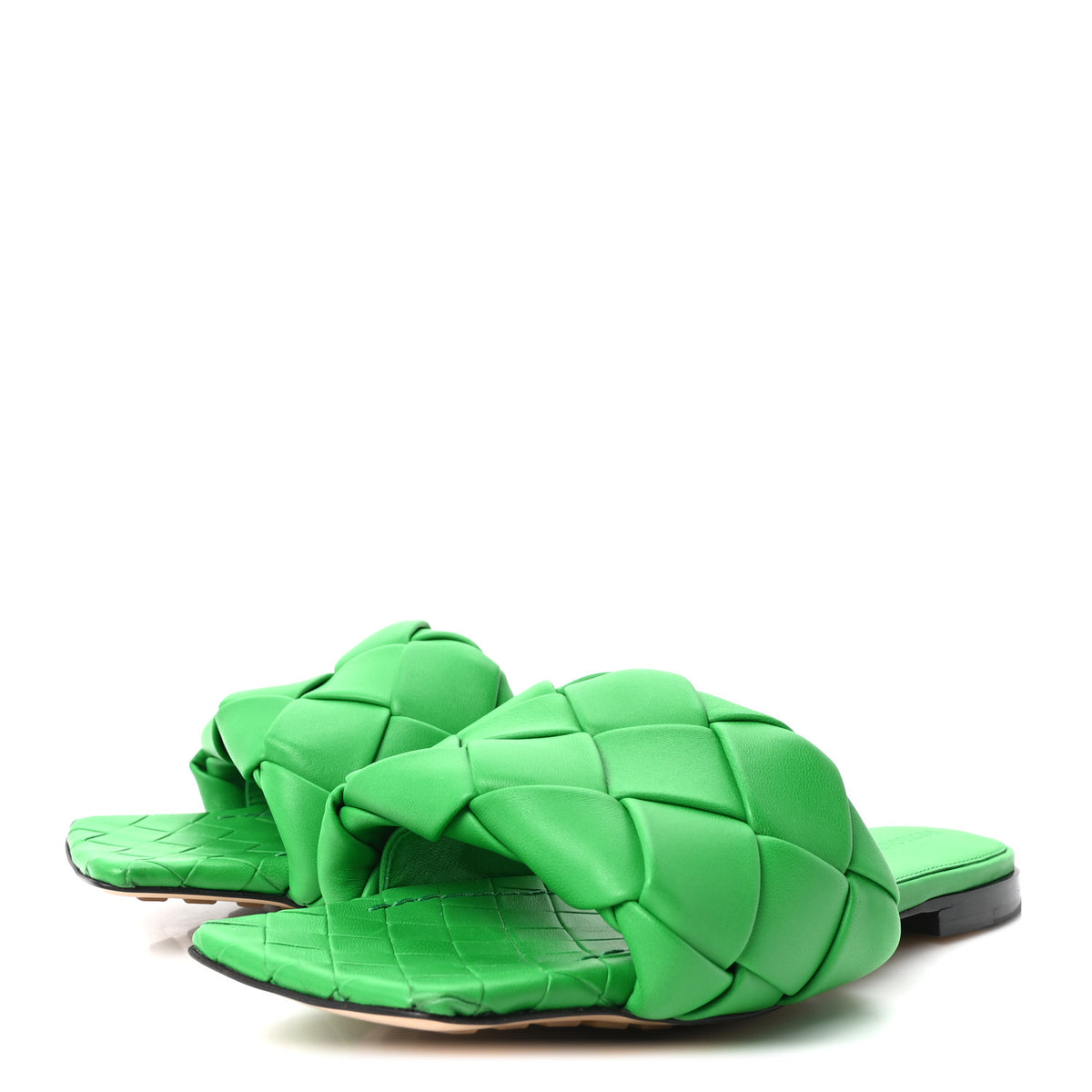 Nappa Maxi Intrecciato Lido Flat Sandals 38 Grass