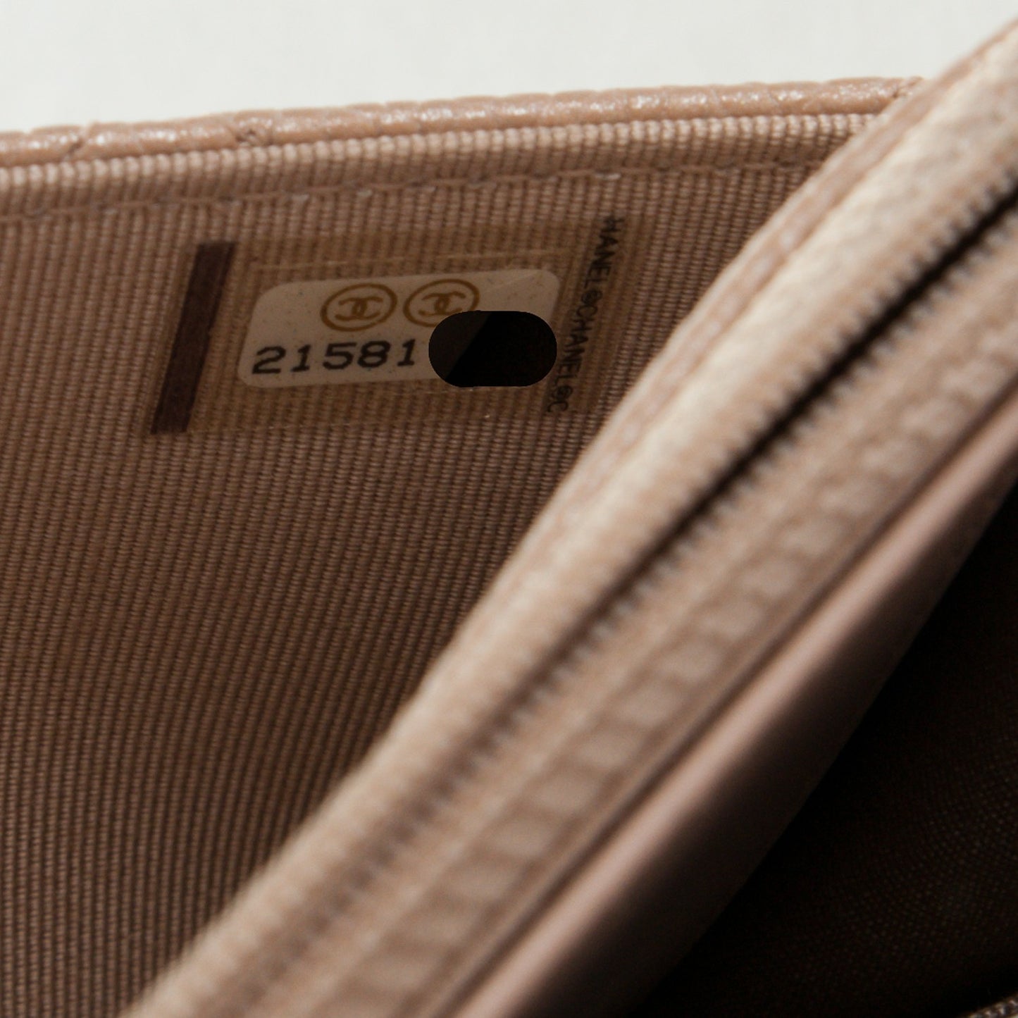 Metallic Caviar Quilted Wallet on Chain WOC Beige