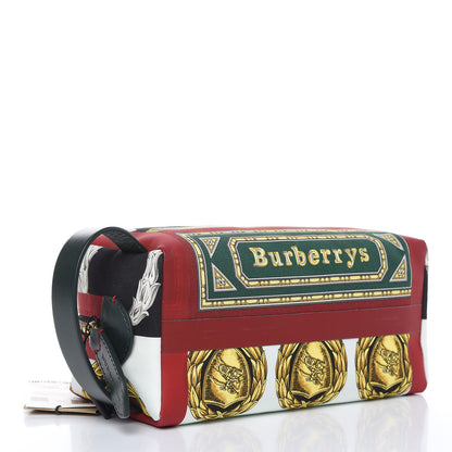 Burberry Canvas Vintage Check Printed Silk Washbag Dark Forest Green Burgundy 4 of 10