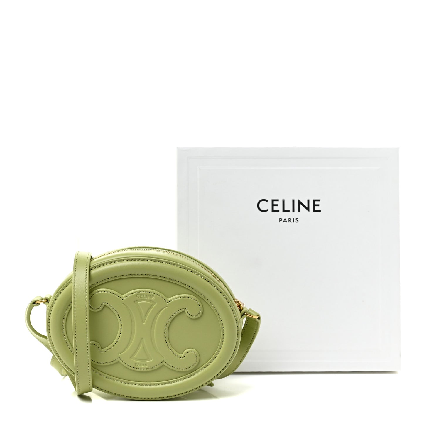 Smooth Calfskin Cuir Small Triomphe Oval Purse Crossbody Light Jade