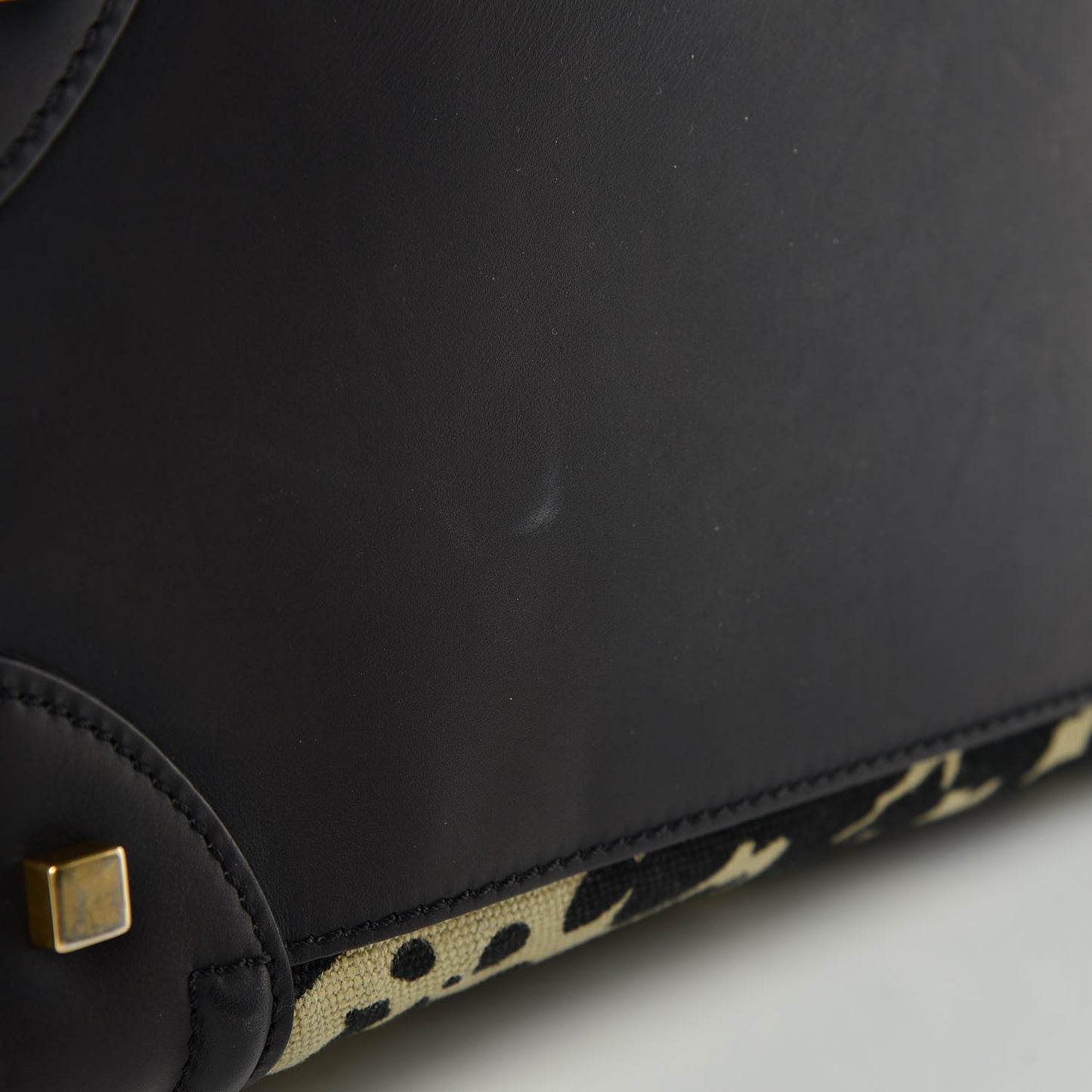 Canvas Smooth Calfskin Leopard Print Mini Luggage Black