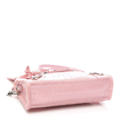 Balenciaga Patent Crocodile Embossed Classic Silver Hardware Nano City Light Pink 4 of 10