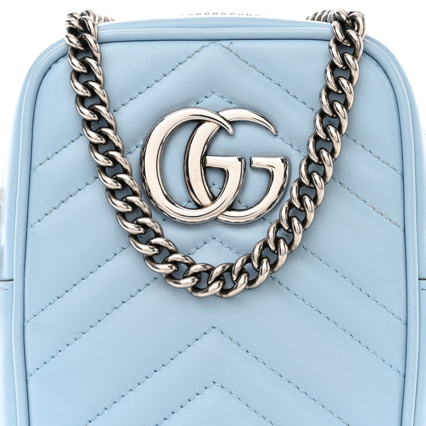 Calfskin Matelasse Mini GG Marmont Crossbody Bag Porcelain Light Blue