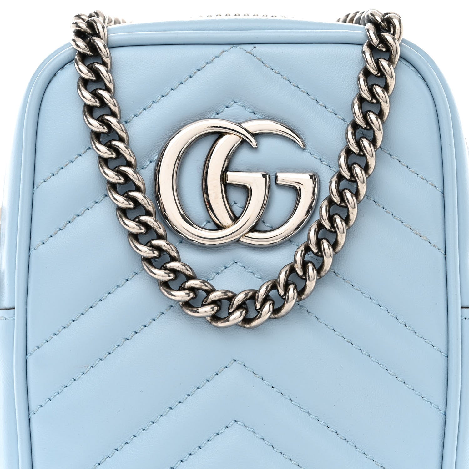 Gucci Calfskin Matelasse Mini GG Marmont Crossbody Bag Porcelain Light Blue 8 of 10