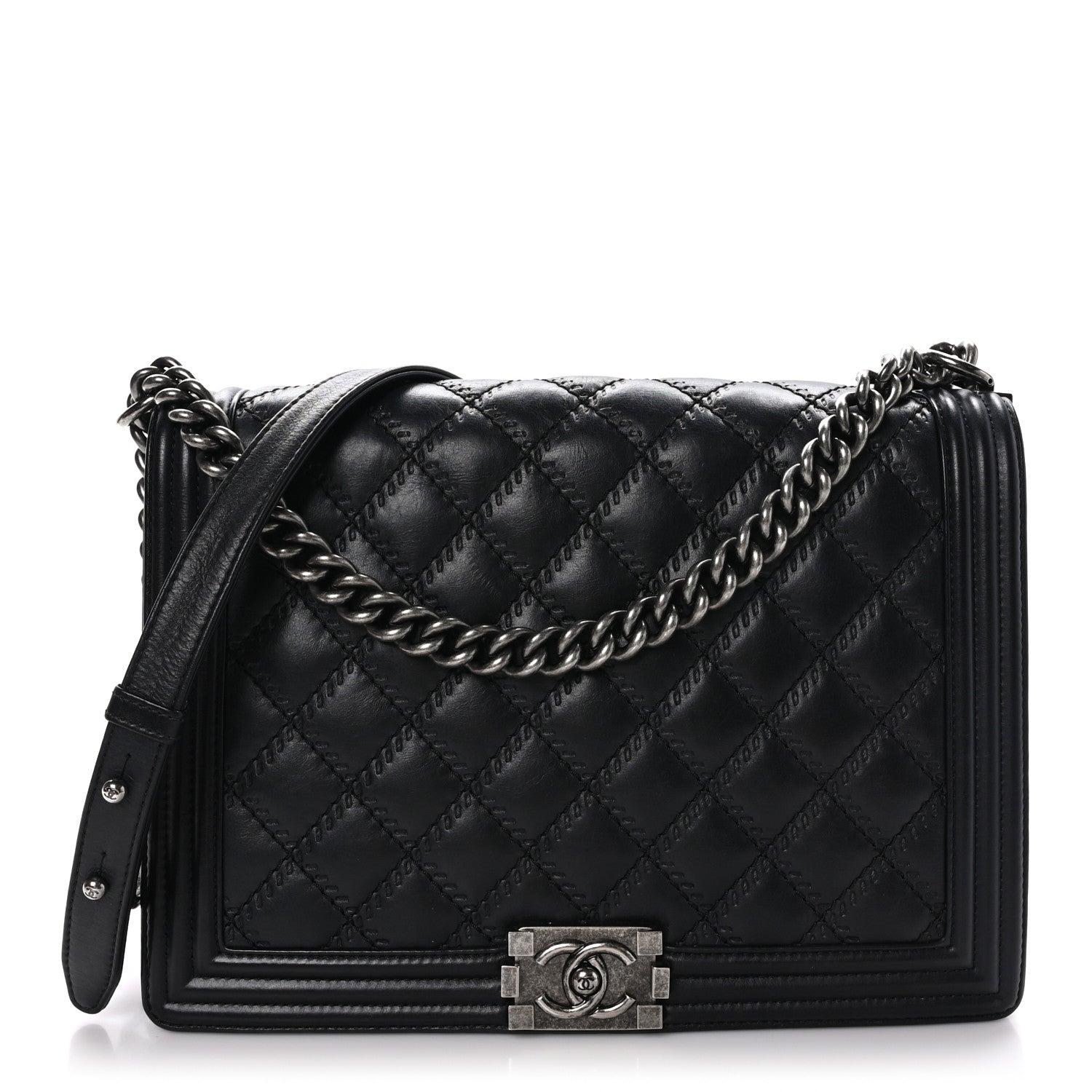 Chanel Calfskin Embossed Stitch Large Boy Flap Black 1 of 12