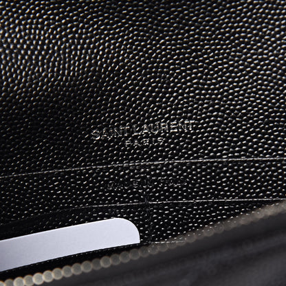 Saint Laurent Grain De Poudre Matelasse Chevron Monogram Envelope Chain Wallet Black 6 of 11