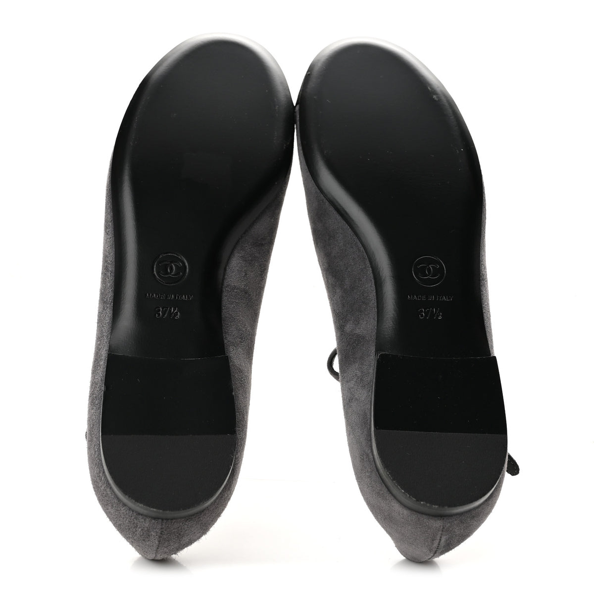Suede Grosgrain Crystal Pearl Crystal Cap Toe T Strap CC Mary Jane Flats  37.5 Grey Black