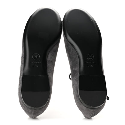 Chanel Suede Grosgrain Crystal Pearl Crystal Cap Toe T Strap CC Mary Jane Flats  37.5 Grey Black 6 of 9