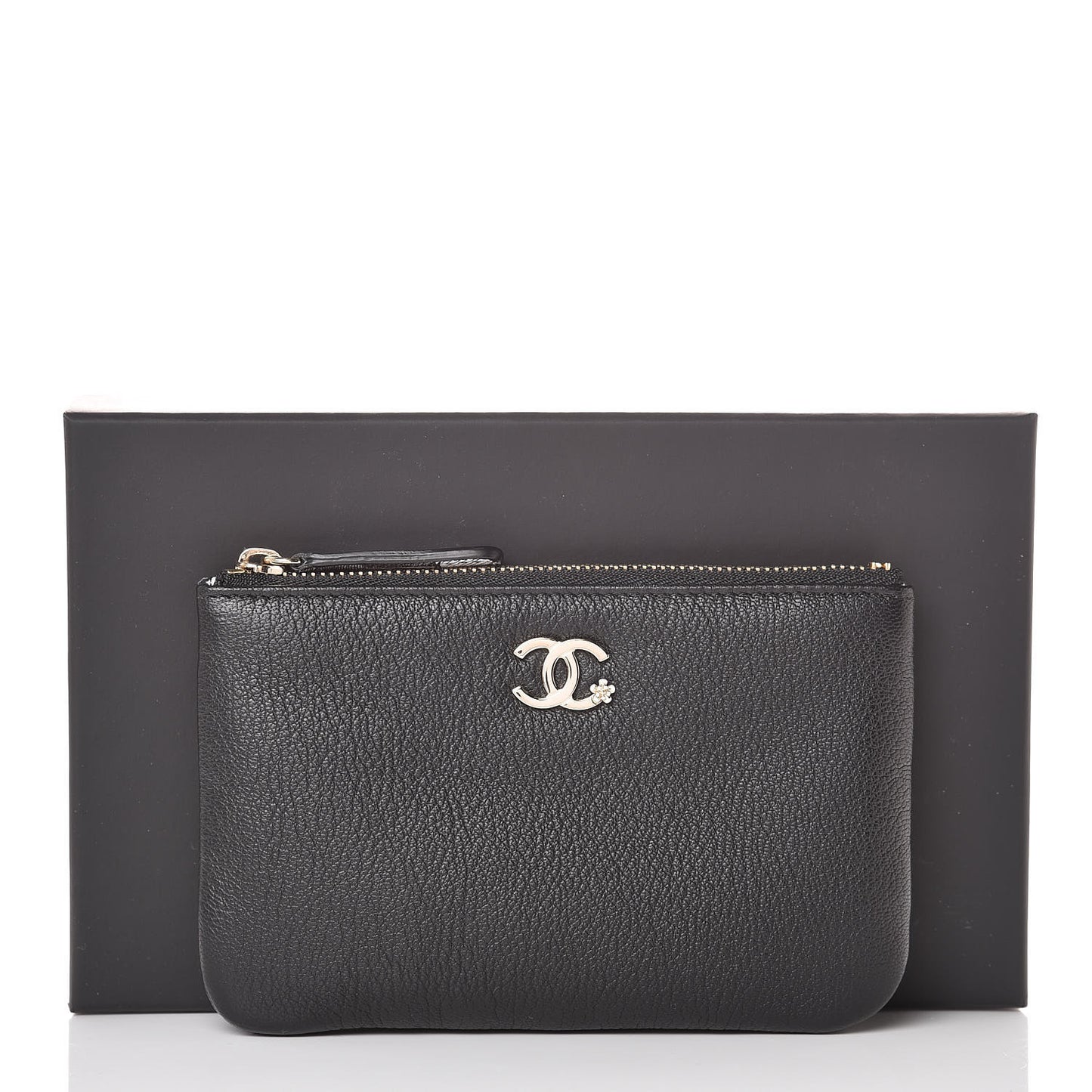 Goatskin Small CC Clover Cosmetic Case Black