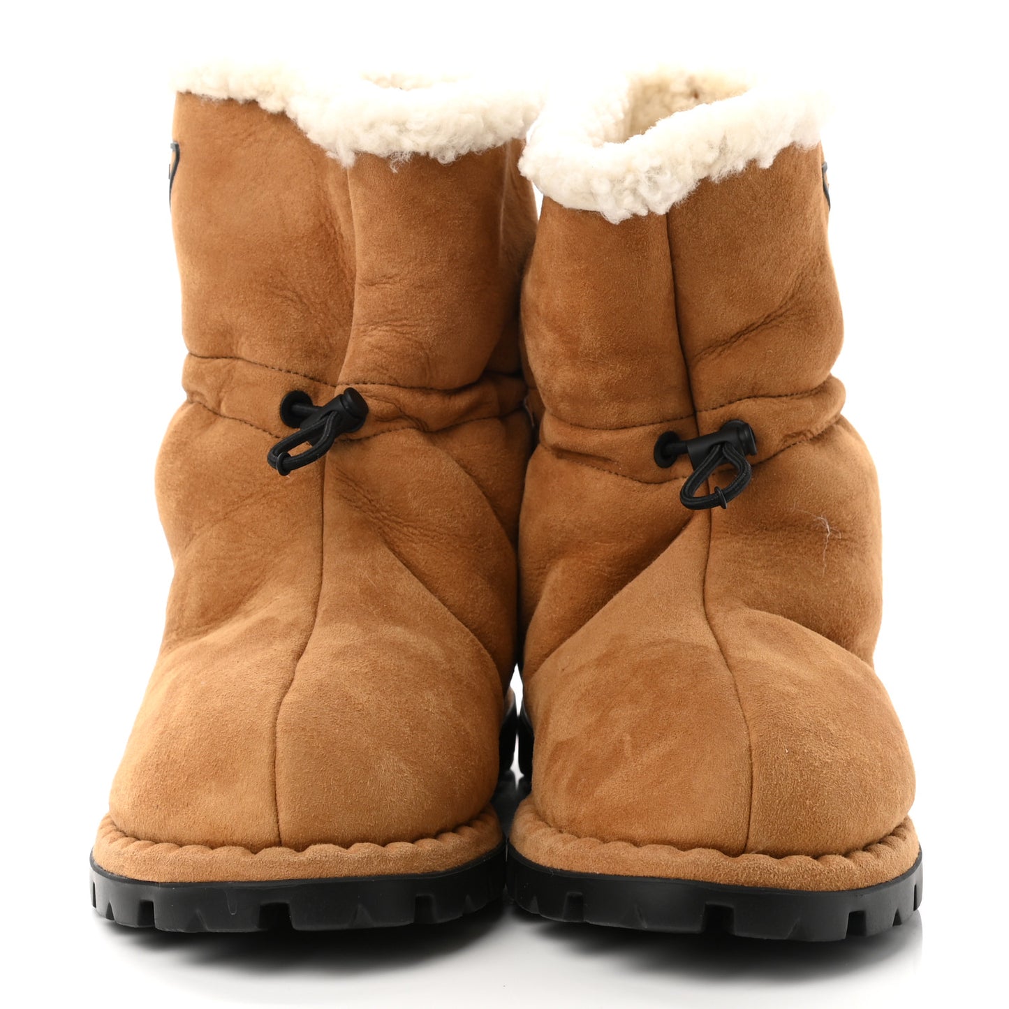 Shearling Triangle Logo Drawcord 20mm Ankle Boots 40 Cognac