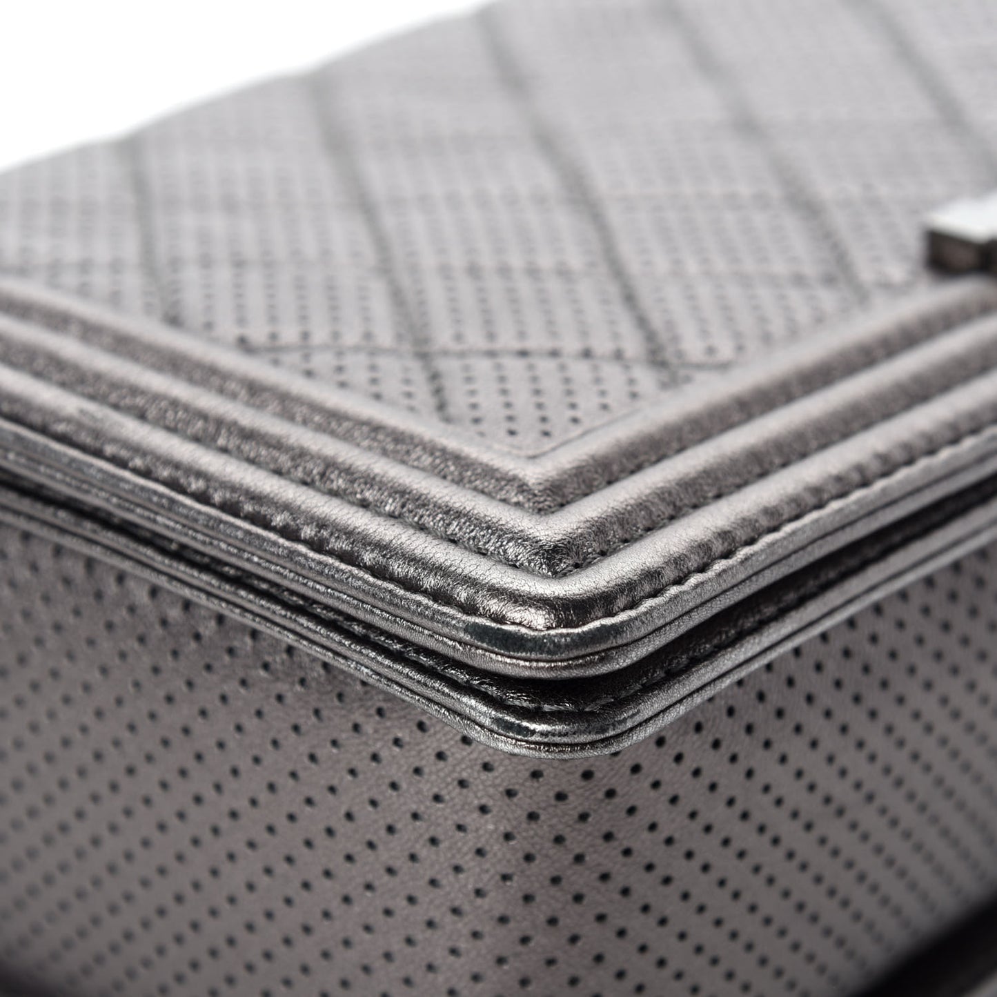Metallic Lambskin Perforated New Medium Boy Flap Dark Silver